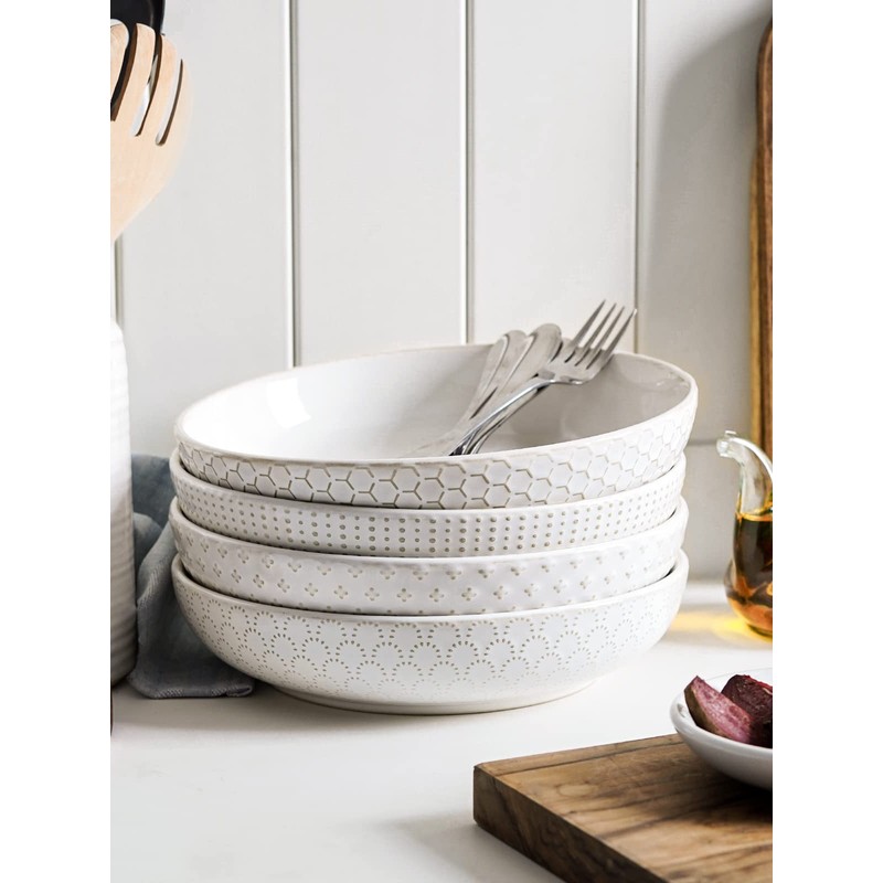 LE TAUCI Pasta Bowls 42oz, Large Salad Bowl, Ceramic Embossment