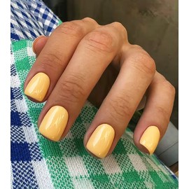 Light Yellow Press on Nails Square Fake Nails Short Acrylic Nails Full Cover False Nails With Solid Color Design Cute Press on Nails Jelly Press on Nails Stick on Nails for Women DIY Manicure