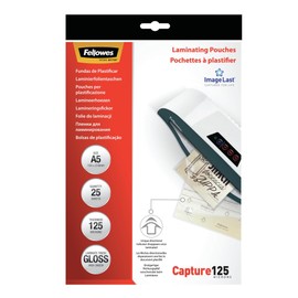 Fellowes Fellowes Laminierfolien A5 ImageLast, 125 Mikron (2 x 125 Mikron), 25 Stück, transparent mit Ausrichtungshilfe. Ideal für Fotos und Informationshinweise mit optimalem Kontrast