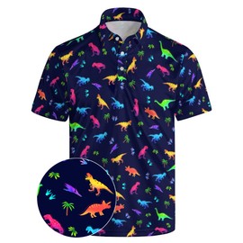 Xdceu Men's Dinosaur Golf Polo Shirt Dinosaur Golf Shirts for Men Quick-Dry Moisture Wicking Casual Breathable Polo Shirt