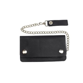 MARSHAL Genuine Leather Plain Biker Chain Wallet Black #746SM