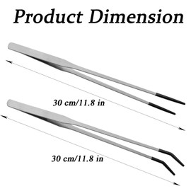 2 Pcs Stainless Steel Reptile Feeding Tongs with Rubber Tip, 11.8 Inch Straight and Curved Extra Long Tweezers for Lizards, Bearded Dragon, Snake