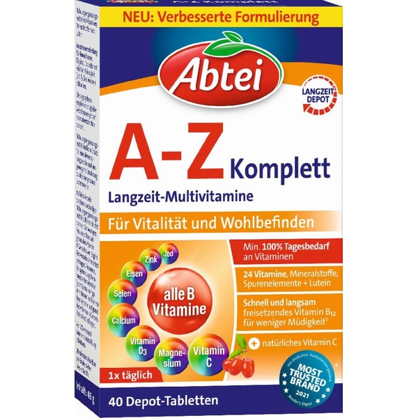 Abtei A-Z Komplett Tabletten Langzeit-Multivitamine für Vitalität und Wohlbefinden, 40.0 St. Tabletten