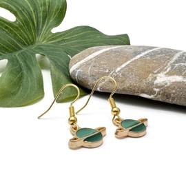 Green Planet Charm Earrings, Small Enamel Saturn Charms on Nickel Free Gold Tone Hooks : 30mm, Gift for Women, Starry Night Lover, Planet Drop Earrings