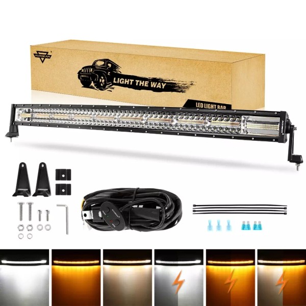 Auxbeam 42In LED Light Bar Curved Amber White Strobe Lights