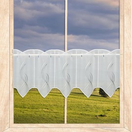 Modern Panel Curtain Samara with Ornamental Embroidery from Plauen Lace White/Grey in 3 Heights (Height x Width 30 x 96 cm)