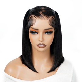 SUPERNOVA Glueless Styled Short Bob Wig Human Hair 13x4 Lace Front Braided Wigs For Black Women Straight Wear And Go Glueless Wigs Human Hair Pre Plucked Pre Cut Lace 200 Density(14 Inch)