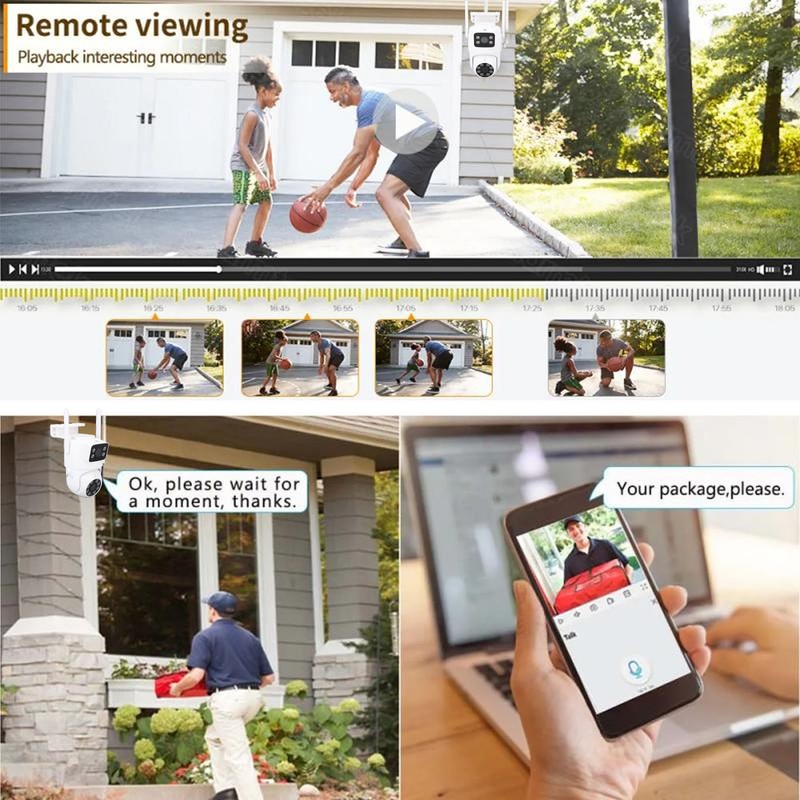 PTZ Security Camera WiFi Dual Lens 4MP Night Vision Motion