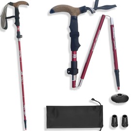 Walking Cane for Men & Women - Foldable & Adjustable Walking Stick, Collapsible Hiking & Trekking Poles, Stability Folding Canes for Seniors & Adults [Red]