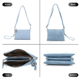 Isabelle Women's Turn Lock Closure Wristlet Clutch and Crossbody, Multiple Compartment (Blue)