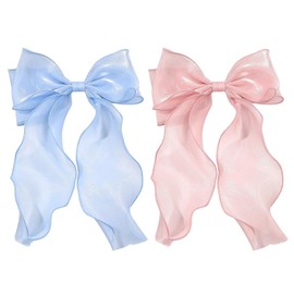 2 Pieces Mesh Hairpins, Bow Hairpins, Cute Sweet Hairpins, Hairstyle Accessories, Women'S Hair Accessories (Blue, Pink).