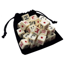 Cyber-Deals Spanish Poker Dice Ivory with Black Velvet Storage Pouch (Set of 30 Dice, 1 P...