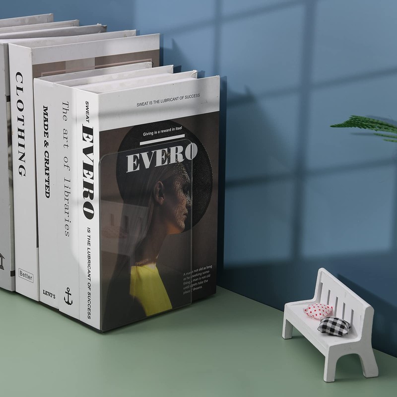 Hiziwimi 4Pcs Clear Acrylic Bookends with Non-Slip Stickers, Bookends for
