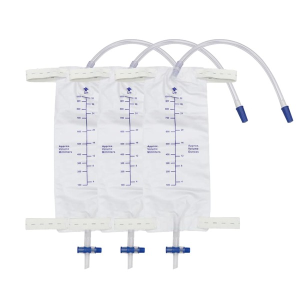 3 Pack 1000ml Leg Bag Urinary Drainage Bag, Urine Collection Bag Drain Bag with 2 Straps, Anti-Reflux Valve