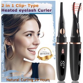 Heated Eyelash Curlers - 2 in 1 Clip- Type Heated lash Curler Best Seller Electric Eyelash Curler LED Display 3 Temp Settings for Makeup Tools USB Rechargeable Natural Curling 24H Long Lasting