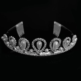 Bridal Tiara Crown Silver Teardrop Pearls (Faux) and Rhinestones