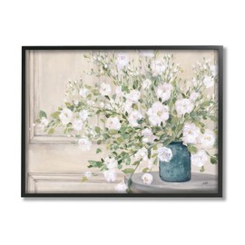 Stupell Industries Geranium Tabletop Country Still Life Painting Blooming Flowers, Designed by Julia Purinton Black Framed Wall Art, 30 x 24, Beige