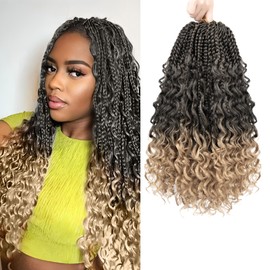 Goddess Box Braids Crochet Hair 8 Packs 18 Inch Bohemian Box Braids Crochet Hair With Curly Ends Boho Box Braid Crochet Hair Pre-looped Synthetic Braiding Hair Extensions for Black Women