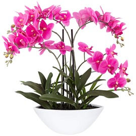 Dahlia Studios Potted Silk Faux Artificial Flowers Arrangement Realistic Pink Orchid in White Ceramic Oval Pot for Home Decoration Living Room Office Bedroom Bathroom Kitchen Dining 28" High
