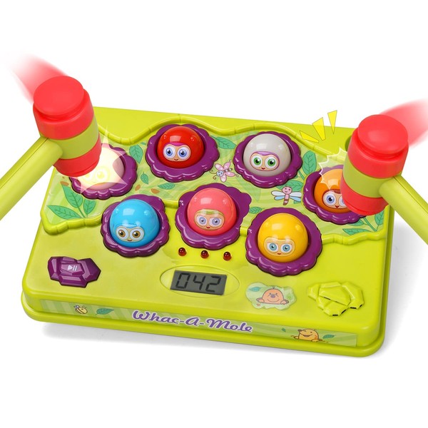 FS Whack A Mole Game Toys for 3 4 5 6 Year Old Boys and Girls, Interactive Pounding Toys with Sound and Light, PK Mode with 2 Hammers