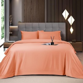 Shilucheng Bamboo Sheets Set 4/6 Pc, Cooling Breathable & Hotel Luxury Super Silky Soft, 16-18" Deep Pocket, Wrinkle, Fade Resistant Springtok:_Bamboo-Coral_Queen_4PC