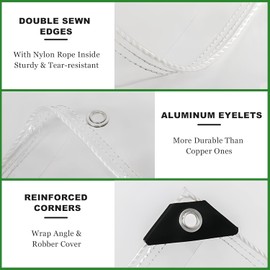 CANVINO 8x16 ft Clear Tarp, Heavy Duty Clear Waterproof Tarp with Grommets, Thickened Tear Resistant PVC Vinyl Tarps for Outdoor Protection Pergola, Greenhouse, Patio and Porch