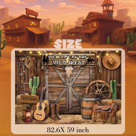 Western Party Decorations Cowboy Backdrop - 6.89 * 4.92 Ft Wild West Decoration Wooden House Barn Banner Background for Kids Birthday Last Rodeo Hen Decor