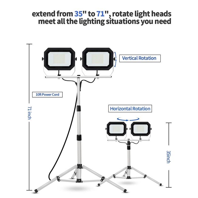 UFOND 20000 Lumen Work Lights with Stand, 200W Dual Head
