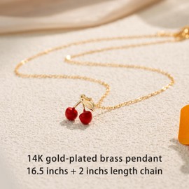 OBSUN Cherry Necklace for Women Red Cherry Charm Gifts for Her Friends Female Red Necklace (cherry)