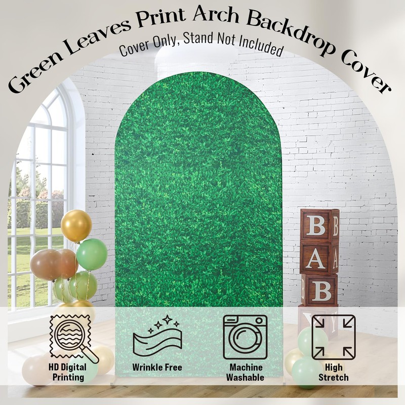 Party Village 7.2ft Green Leaf Pattern Spandex Fitted Wedding Arch