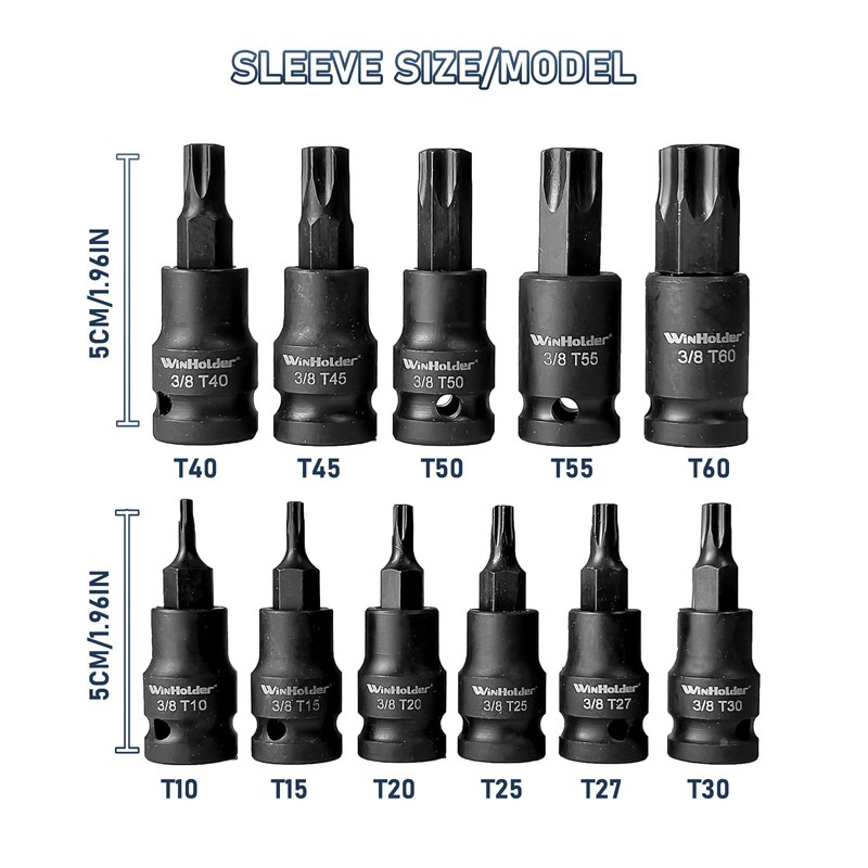 WinHolder 11pcs Male Torx Star Impact Impacted Shallow Short Bit