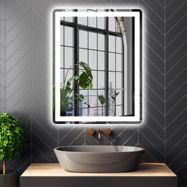 miskerm 28x36 LED Bathroom Mirror with Front and Backlight, Anti-Fog, Dimmable, Lighted Bathroom Vanity Mirror for Wall, Shatter-Proof Led Mirror for Bathroom, Tempered Glass(Horizontal/Vertical)