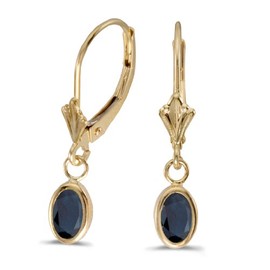 14k Yellow Gold Oval Sapphire Bezel Lever-back Earrings