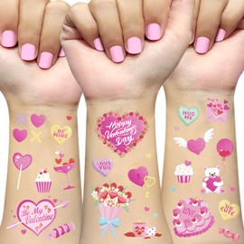 Ovasorve Valentine's Day Temporary Tattoos 68 V-Day Hot Pink Foil Styles Tattoos Galentines Day Decoration Be Mine Party Favor Valentines Candy Heart Supplies Classroom Exchange Prizes