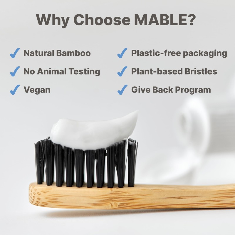 MABLE Eight Pack Basics Bamboo Toothbrush for Adult | Soft