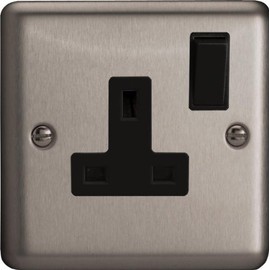 Varilight - 1 Gang 13 Amp Single Switched Socket Matt Chrome - XS4B