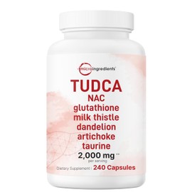 Micro Ingredients TUDCA Bile Salts 2,000mg Supplement, 240 Capsules | 7-in-1 Complex with NAC, Milk Thistle, Glutathione, Dandelion & Artichoke | Extra Strength Tauroursodeoxycholic Acid | Non-GMO