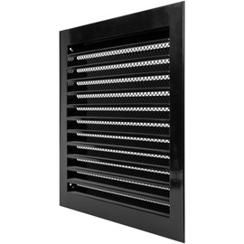 HVAC OV 12" x 12" Inch Black Galvanized Steel Vent Cover - Square Industrial Air Vent Louver for Wall, House, Garage - Wire Screen Mesh Louver Grille - Soffit Exhaust Vent, Dryer Vent Cover