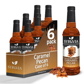 Caramel Pecan Syrup by Syruvia 6-Pack, 25.4 fl oz, Wholesale Coffee Syrup Shops, Cafes, Baristas, Bistros, & Beverage Bars, Bulk Kosher & Gluten-Free