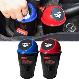 D.A.Y. Republic 17cm Car Rubbish Bins, Trash Cans, Mini Plastic Dust Bin, Waste Storage for Office Desktop, Car, Van or Lorry (Blue and Red, 2 Pack)