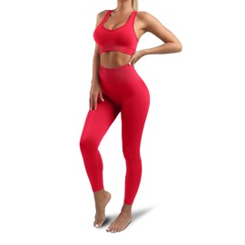 Women’s Yoga Outfits 2 piece Set Workout Tracksuits Sports Bra High Waist Legging Active Wear Athletic Clothing Set (Large, 1917 Red)