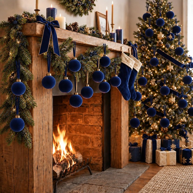 Velvet Christmas Balls Bulk Shatterproof Plastic Christmas Tree Decorations for