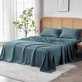 Sijo AiryWeight Tencel Sheet Set, 100% Lyocell Derived from Eucalyptus, Buttery Soft, Architectural Digest 2022 Best Cooling Sheets Winner - 4pc - 2 Pillowcases 1 Fitted 1 Top (Teal, Queen)
