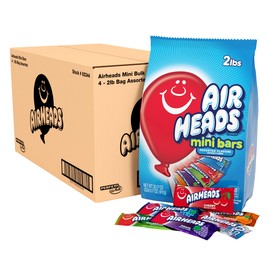 Airheads Mini Candy Bars, Taffy Variety Pack, Individually Wrapped Bulk Candy, Six Assorted Fruit Flavors Artificially Flavored, 80 Count Bag (4-Pack)