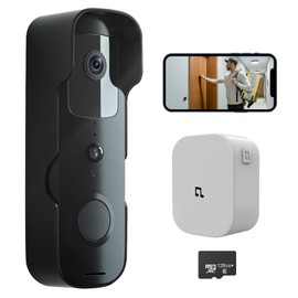 CQH CQH Tuya Doorbell Camera Wireless No Subscription with 128G SD Card, Video Doorbell with Chime, 120 Wide View, 2.4?GHz Wi?Fi Only, Night Vision, Smart Human Detection, 2?Way Audio, Built-in Alarm