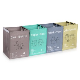 4 Packs Recycling Bags with handle Separate Sorting Organizer Woven waste Bins bag Waterproof for Kitchen Home Office Heavy Duty Reusable Storage,Easy clean,Bomei Pack