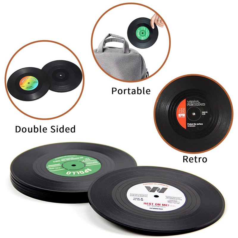 Miss Rui Set of 6 Vinyl Record Coasters for Drinks