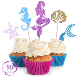 Get Fresh Mermaid Cupcake Toppers Decorations – 30-pcs Glittery Mermaid Tail Cupcake Toppers Set for Under The Sea Party – The Little Mermaid Cupcake Toppers to be Used as Under The Sea Cupcake Picks