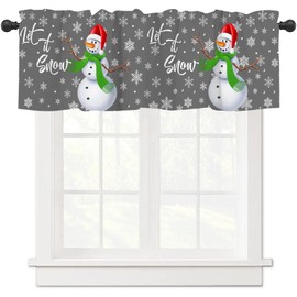 ubnlkto Snowman Valance Curtains 54x18 Inch Let it Snow Snowflake Christmas Toppers Rod Pocket Window Treatment for Kitchen Bedroom Bathroom Living Room Holiday Decor (1 Panel)