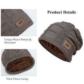 FAVOREAL Winter Slouchy Beanie Hat for Men Women, Warm Fleece Lined Winter Hat Skull Caps Tuque Thick Knit Hat Winter Cap (Khaki)